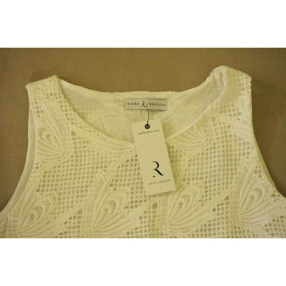 NWT RARE LONDON Women's Sz L Crochet Knit 2 Pcs Set Top And Skirt Lined White - Picture 6 of 12